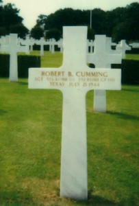 Cross at Cambridge American Cemetery Gravesite of Bob Cumming.